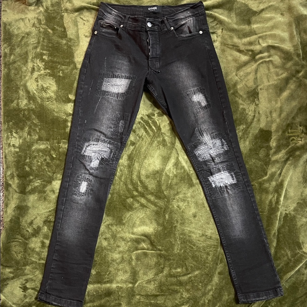 MOTHER Black Distressed Slim Stretchy Straight Jeans